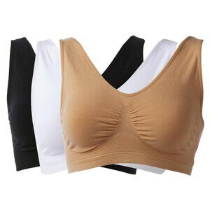 Rhonda Shear 3Pack Original Cotton Blend Ahh Bra Size XL Black White Beige 565.1